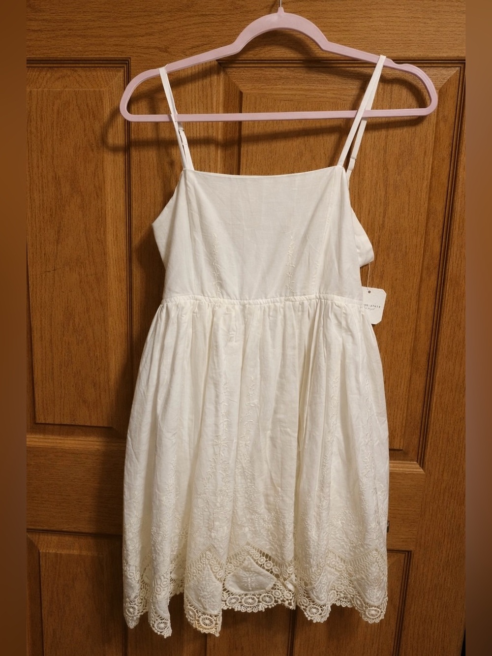 Altar’d State Adjustable Spaghetti Straps Ivory Mini Dress Embroidered Skirt